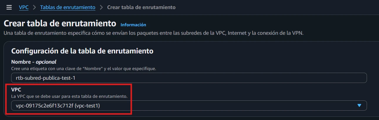 Tabla de ruteo pública con la ruta hacia el Internet Gateway